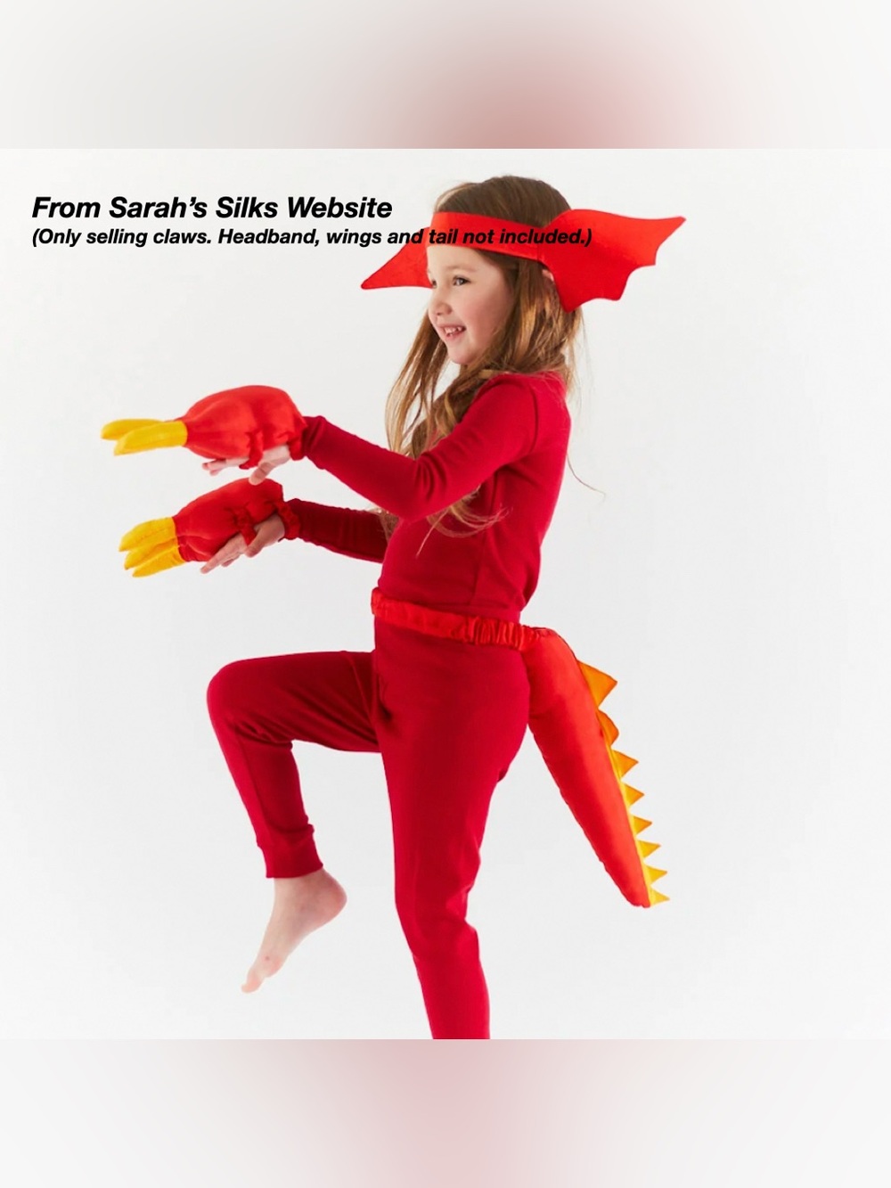NWT: SARAH’S SILKS DINOSAUR CLAWS IN RED & YELLOW (OS)